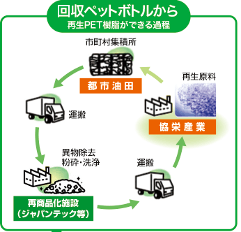 回収ペットボトルから再生PET樹脂ができる過程